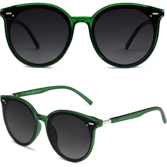 ⚡SOJOS Womens Green Trendy Classic Round Retro Vintage Large Frame Sunglasses - Picture 3 of 5